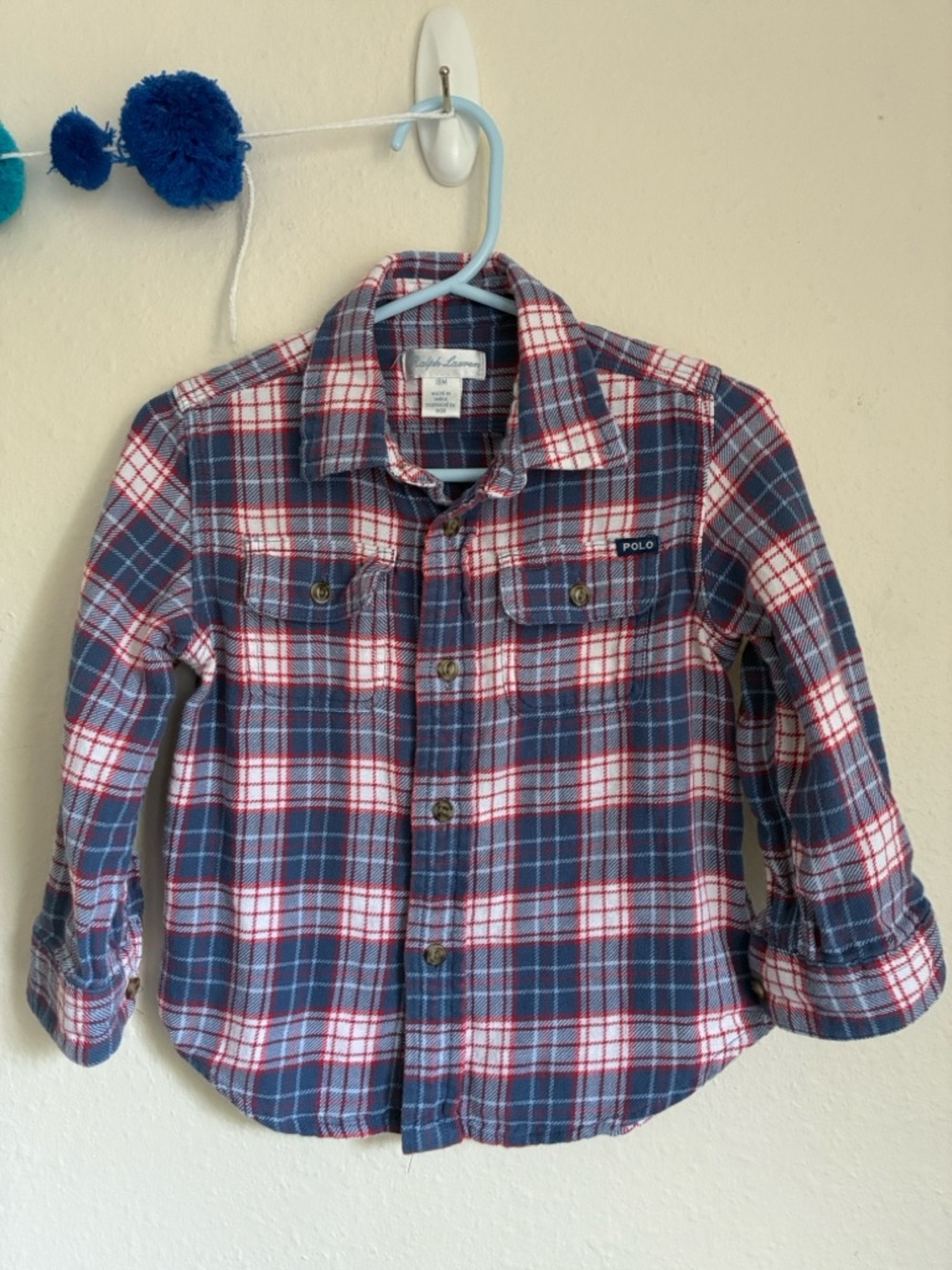 Polo by Ralph Lauren Boys' Blue & Red Plaid Flannel Shirt 18 months